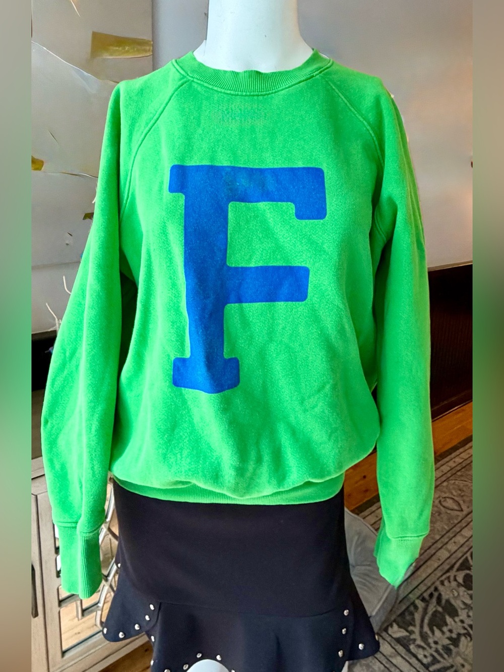 FRAME Crewneck Relaxed Pullover Sweatshirt Green Blue Preppy Streetwear Boho XS
